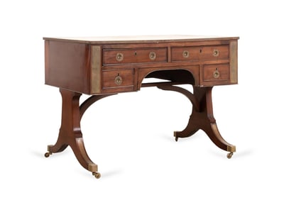 REGENCY STYLE BRASS BOUND MAHOGANY CAMPAIGN DESK