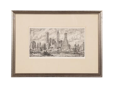REGINALD MARSH, 'SKYLINE FROM PIER 10...' ETCHING