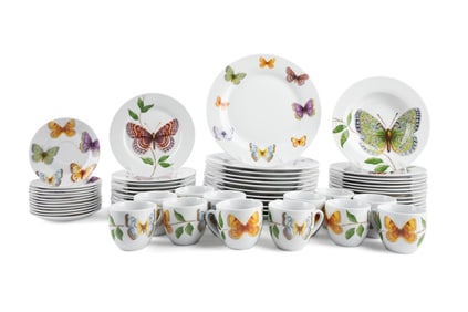 60PC NEIMAN MARCUS BUTTERFLY PORCELAIN DINNERWARE