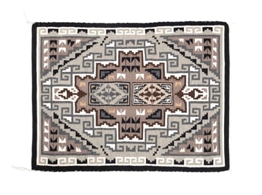 NAVAJO HAND WOVEN TWO GREY HILLS RUG