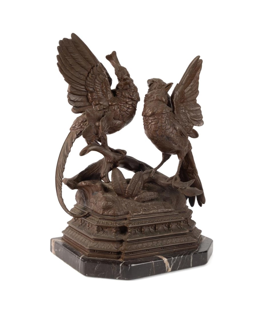 JULES MOIGNIEZ 'PHEASANTS' BRONZE ON MARBLE (1 of 7)