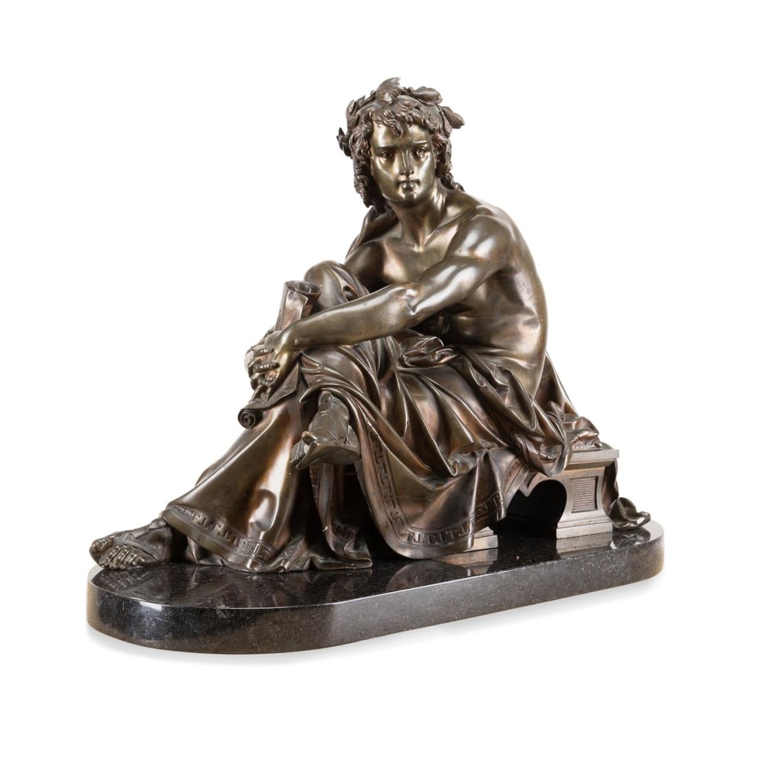 ALBERT-ERNEST CARRIER-BELLEUSE 'VIRGIL' BRONZE: Albert-Ernest Carrier-Belleuse (French 1824-1887), 'Virgil', undated - 19th century, patinated bronze, apparently unsigned. On later granite base. Note: An optional title for this work is 'Rest to Vic