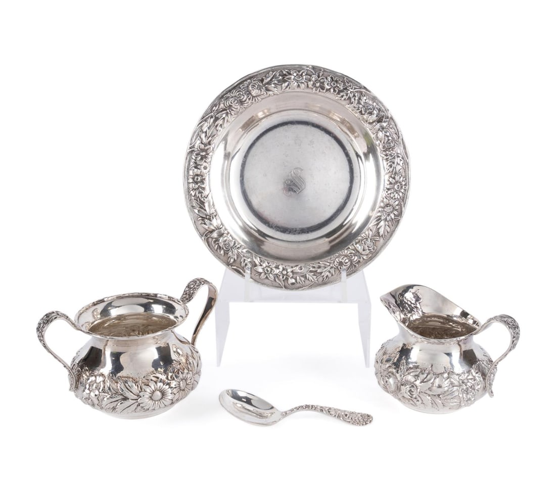 4PC S. KIRK & SON 'REPOUSSE' STERLING HOLLOWWARE (1 of 9)