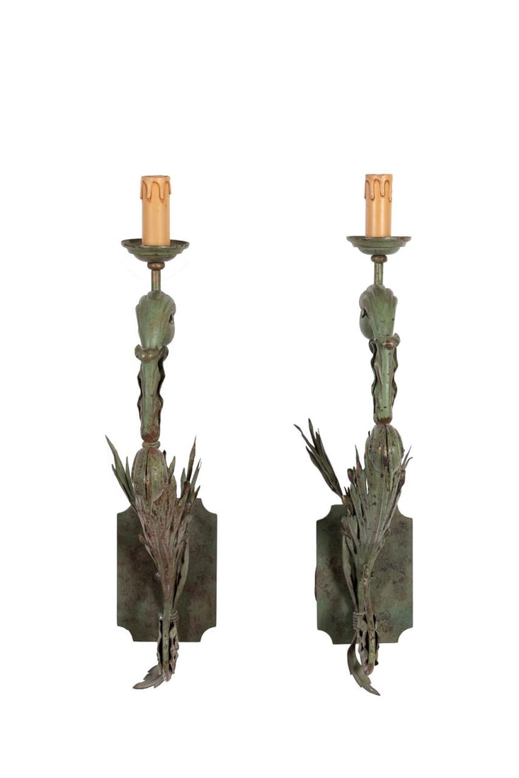 PAIR RENAISSANCE STYLE GREEN DISTRESSED SCONCES (1 of 4)