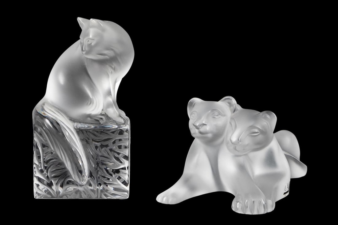 2PCS LALIQUE CRYSTAL CAT THEMED FIGURINES (1 of 12)