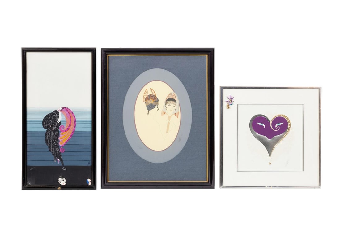 3 FRAMED ERTE PIECES; SERIGRAPHS & FIGURAL SCARF (1 of 15)