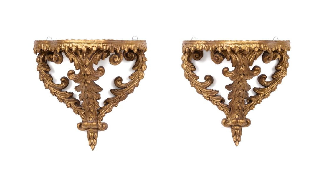 PAIR ROCOCO GILTWOOD TRIPARTITE WALL BRACKETS (1 of 5)