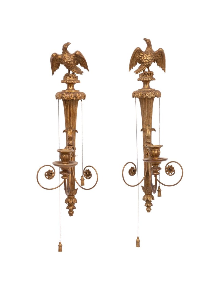 PAIR NEOCLASSICAL STYLE EAGLE GILTWOOD SCONCES (1 of 7)