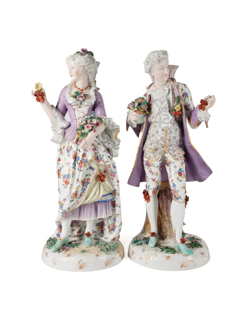 PAIR OF MEISSEN STYLE PORCELAIN FIGURAL LAMP BASES (1 of 8)