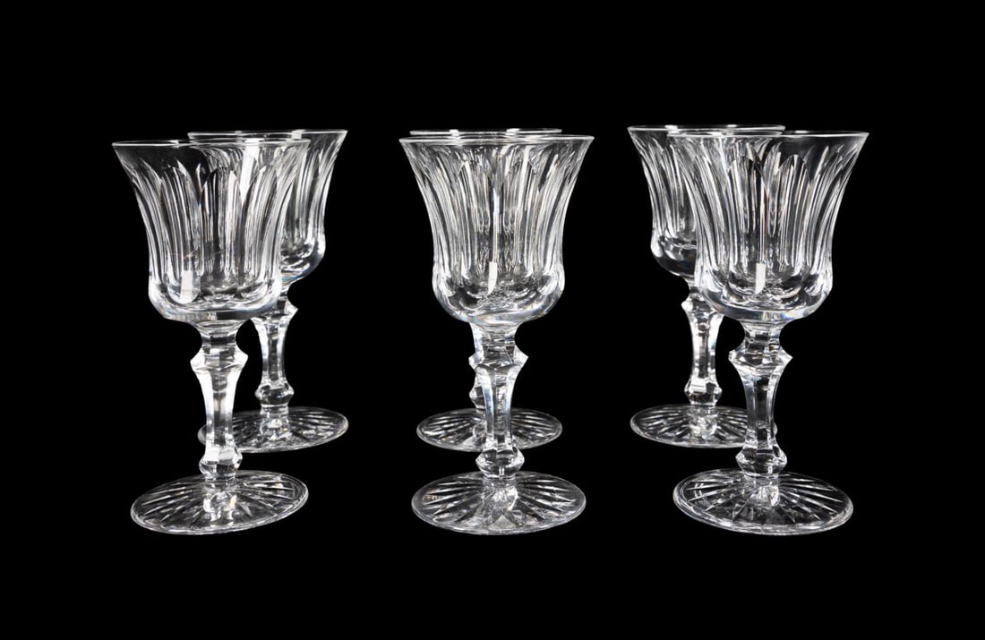 SIX WATERFORD CRYSTAL 'INNISFAIL' CLARET WINES: Set of six Waterford Crystal 'Innisfail' (pattern active 1968-2017) colorless crystal claret wine glasses, all appropriately marked. Provenance: : Previously sold in these rooms, Summer Estates Auctio