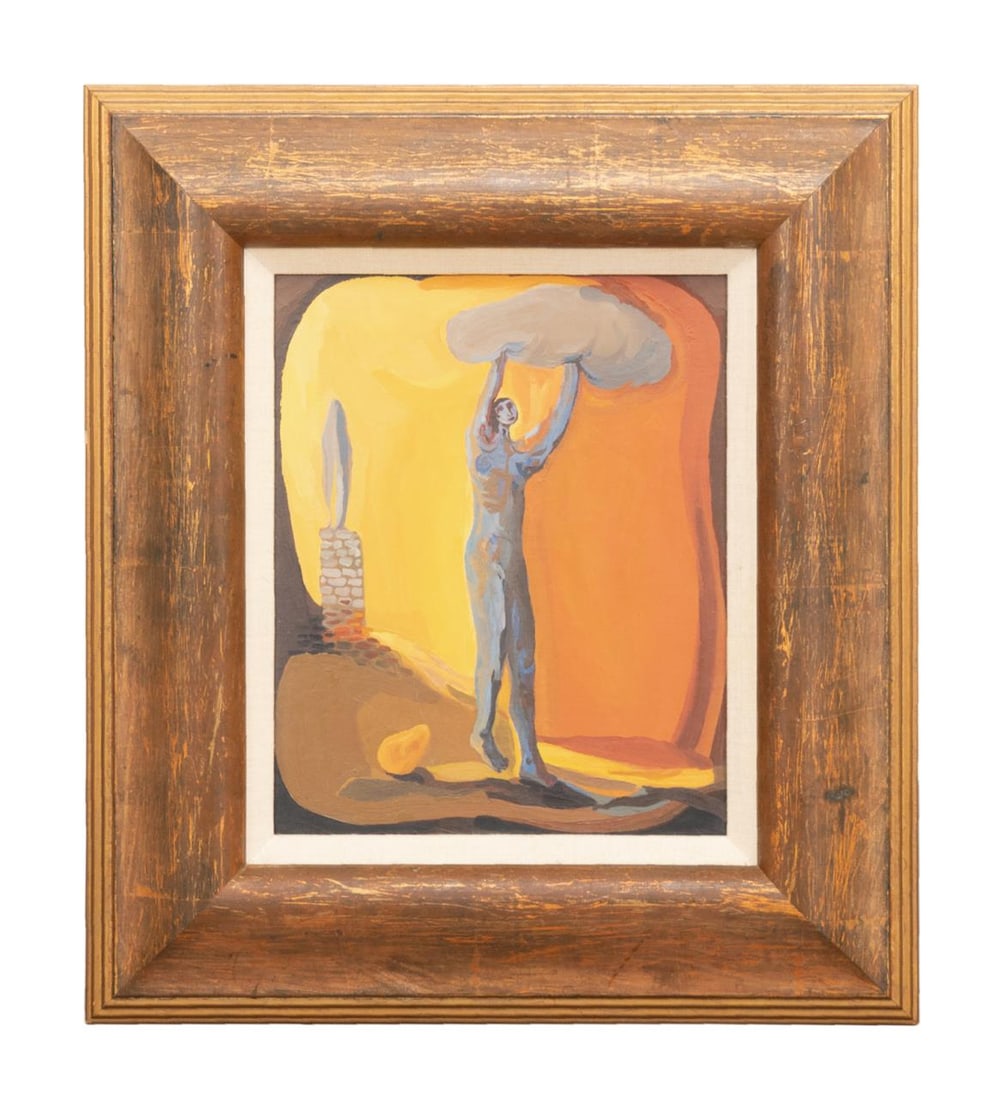 CHARLES KEIGER 'THE PAINTER (LIFT)', FIGURAL O/L: Charles Keiger (American / Georgia b. 1957). 'The Painter (Lift)' - 1997, oil on linen, apparently unsigned, gallery label to verso for Timothy Tew Atlanta, Georgia. Framed. Approximate dimensions: ca