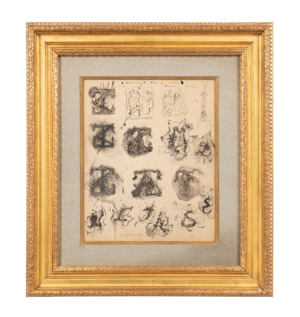 PAVEL TCHELITCHEW DRAWING STUDY; LETTERS & LEAVES (1 of 6)