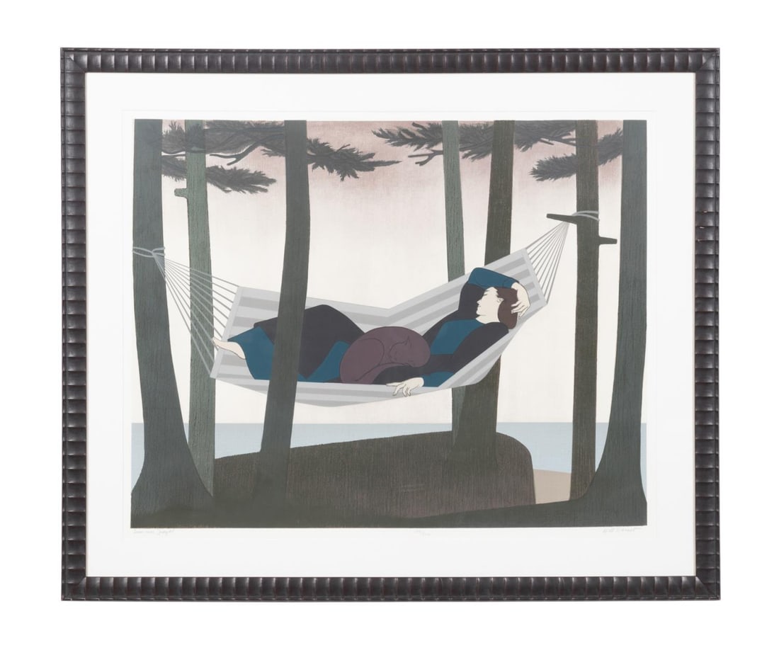 WILL BARNET, 'SUMMER IDYLL' SCREENPRINT 186/300: Will Barnet (American 1911-2012). 'Summer Idyll' - 1976, color screenprint and lithograph on paper, pencil signed LR, numbered 186/300 to LC, titled LL. Framed. Approximate dimensions: image 29.75", w