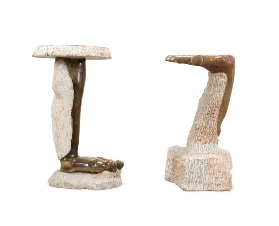 TWO MODERNIST HAND AND FOOT STONE SIDE TABLES (1 of 10)
