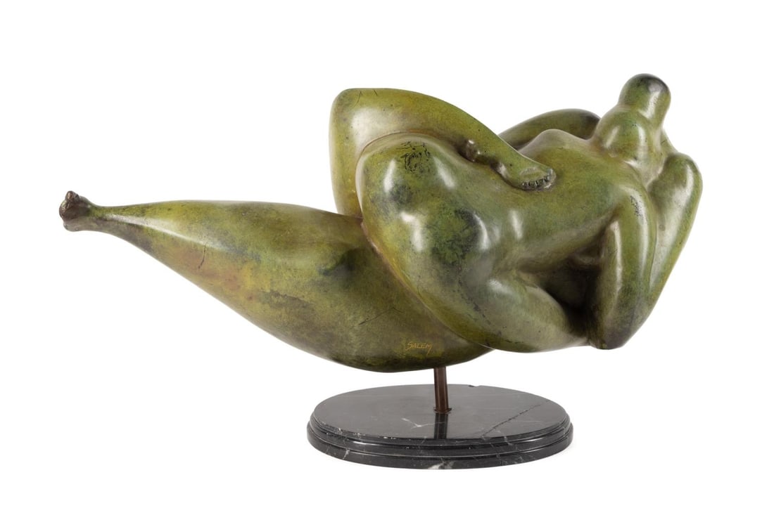 ALI SALEM, UNTITLED - FIGURAL NUDE GROUP, BRONZE: Ali Salem (Egyptian b. 1945). Untitled - Figural Nude Group, bronze, signed to LC of figure. On base. Approximate dimensions: on base h. 17.5", w. 29", d. 11".