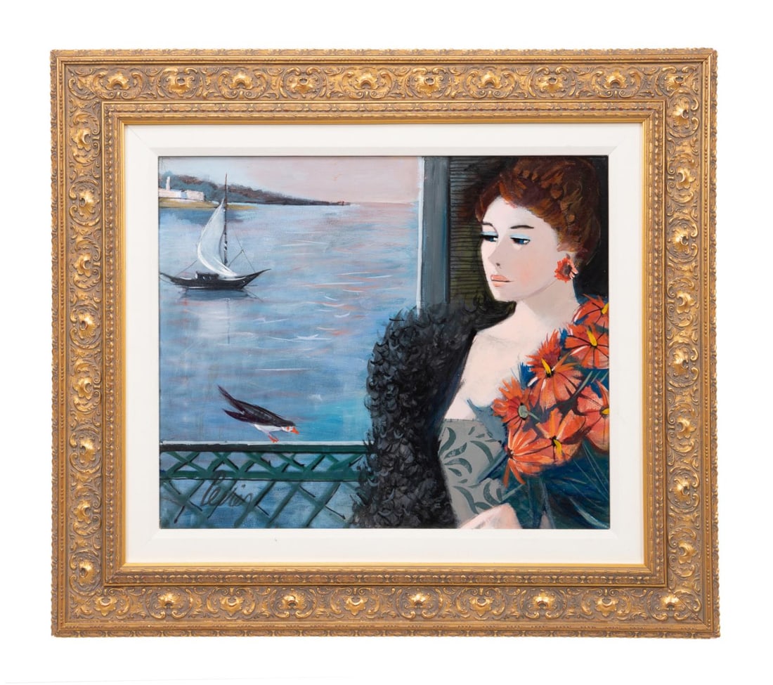 CHARLES LEVIER 'VACANCES' (VACATION) FIGURAL O/C: Charles Levier (French 1920-2003). 'Vacances' (Vacation) - second half 20th century, oil on canvas, signed to LL, titled and signed to verso. Framed. Approximate dimensions: canvas 20", w. 24"; frame