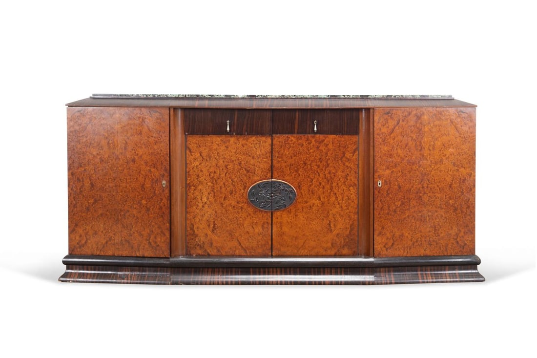 FRENCH ART DECO MARBLE TOP ROSEWOOD & BURL BUFFET (1 of 6)