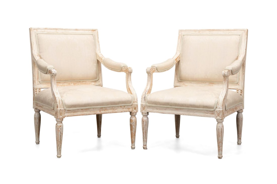 PAIR SWEDISH NEOCLASSICAL STYLE ARMCHAIRS C. 1880 (1 of 6)