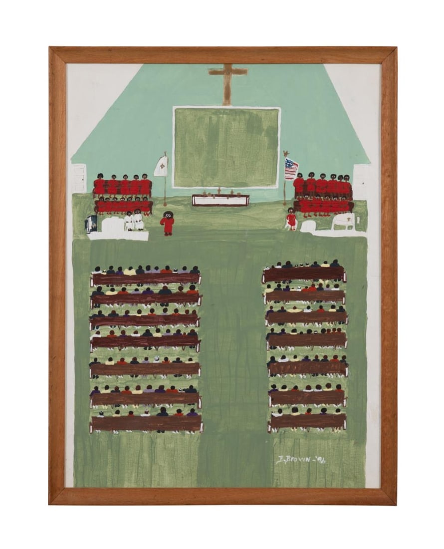 BETTY BROWN FOLK ART CHURCH CEREMONY ACRYLIC (1 of 5)