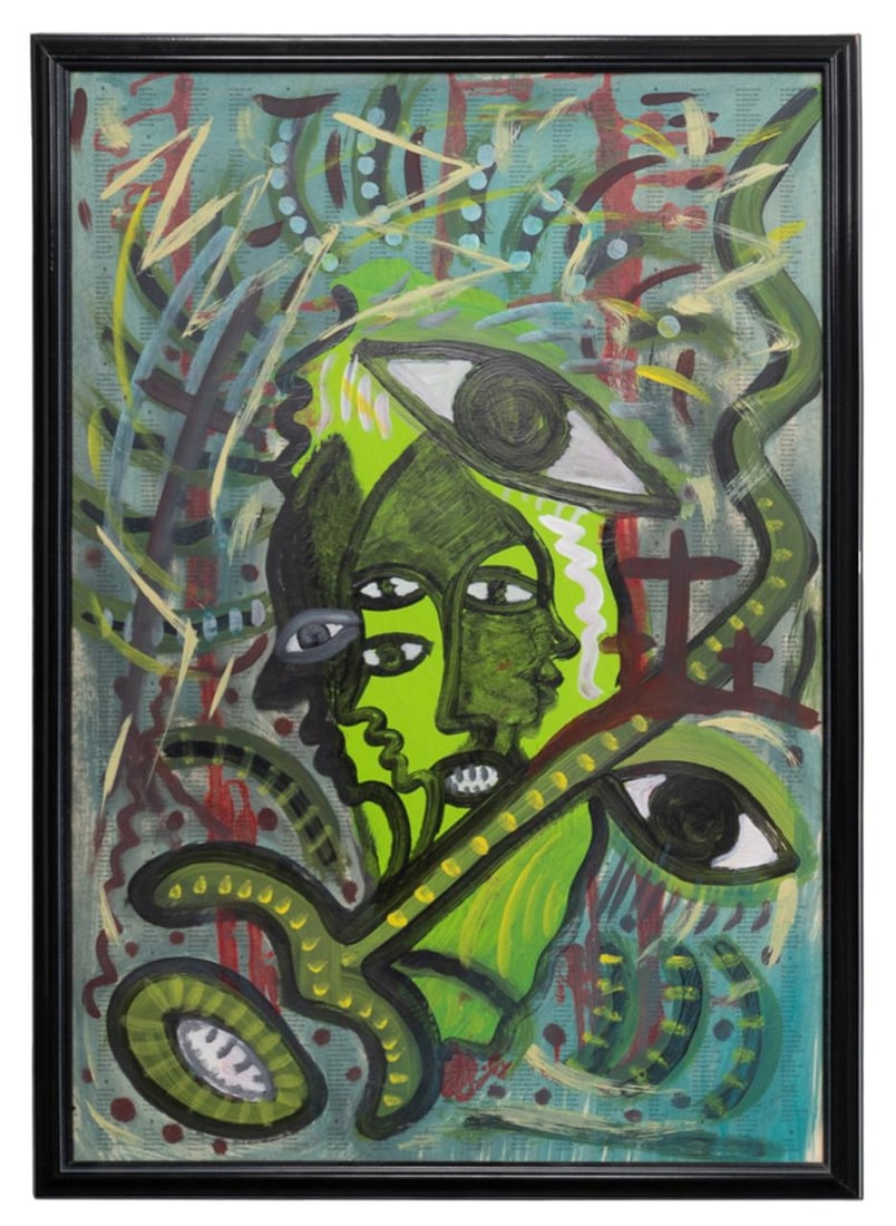 LONNIE HOLLEY, FOLK ART ABSTRACT FACE O/B 1992 (1 of 4)