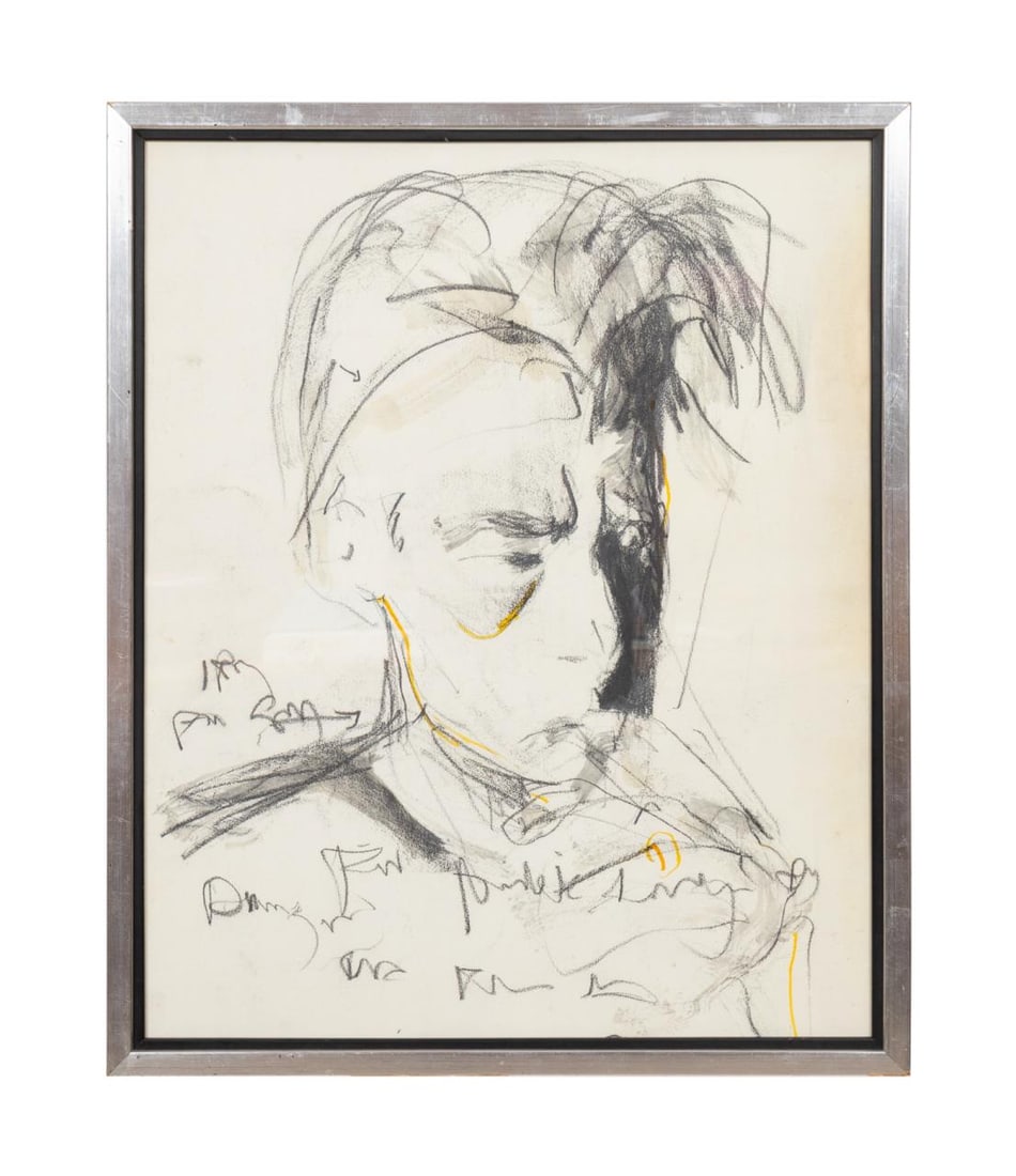 TODD MURPHY, CHARCOAL STUDY OF A MALE FIGURE: Todd Murphy (American 1962-2020). Untitled - Study of a Male Figure, charcoal and mixed media figural drawing on paper, apparently unsigned. Framed. Provenance: From the Private Collection of Greyson