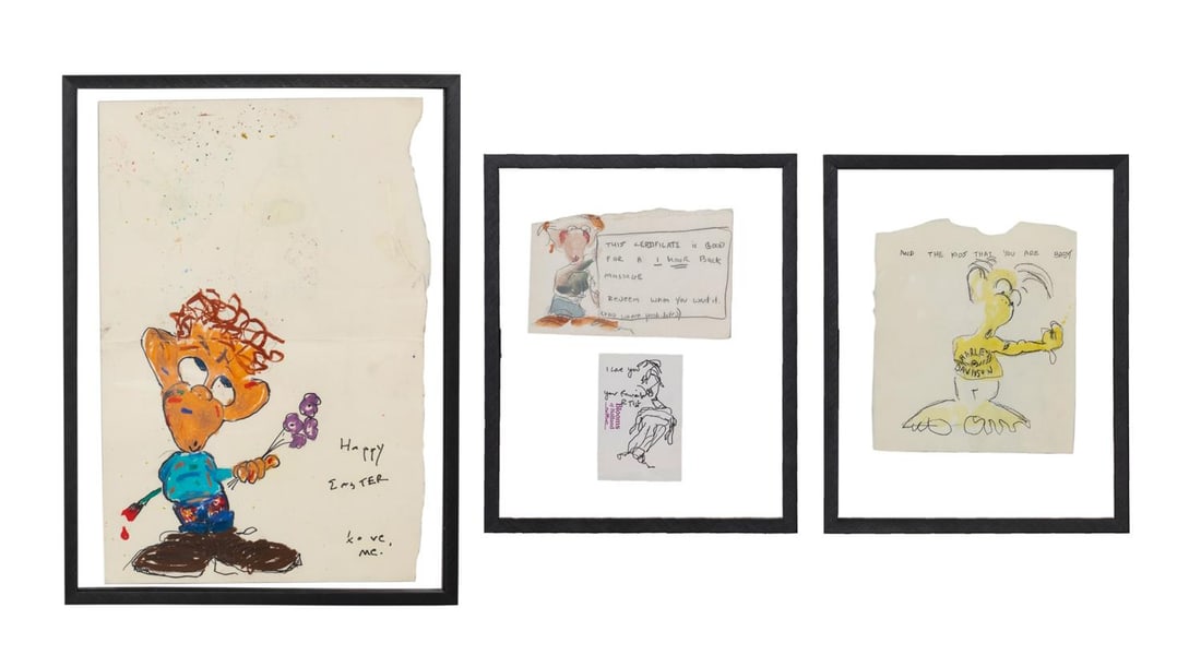 TODD MURPHY, THREE SMALL FIGURAL SKETCHES, MM/P: Todd Murphy (American 1962-2020). Untitled - Sketch of Child, mixed media on paper, apparently unsigned. Untitled - Sketch of Cartoon Figure, mixed media on paper, apparently unsigned. Untitled - Sket