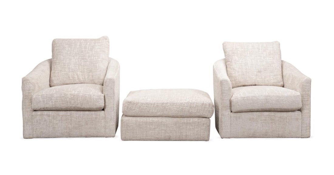 PAIR BERNHARDT INTERIORS CLUB CHAIRS AND OTTOMAN (1 of 7)