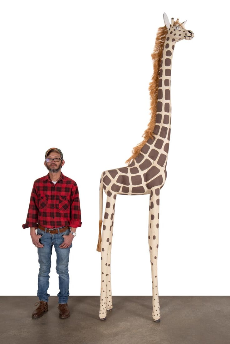 LARGE PAINTED COTTONWOOD GIRAFFE SCULPTURE, 1991 (1 of 7)
