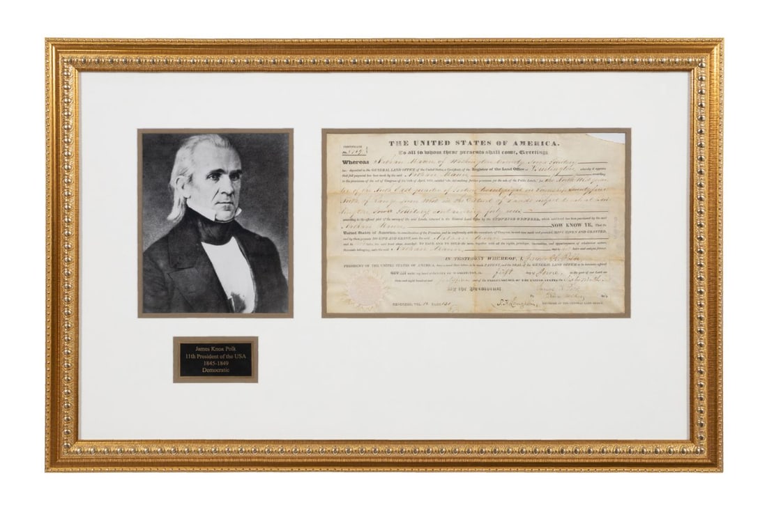 JAMES POLK SECRETARY SIGNED LAND GRANT 1845 (1 of 7)