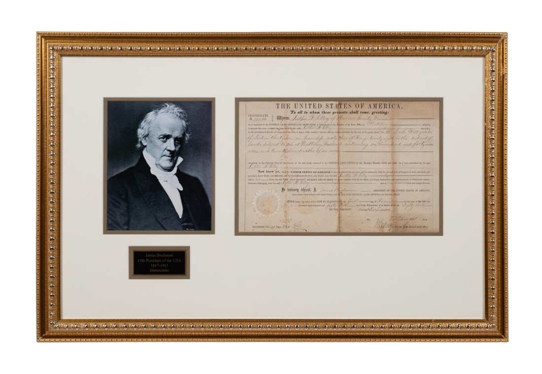 JAMES BUCHANAN SEC'TY SIGNED LAND GRANT FRAMED (1 of 7)