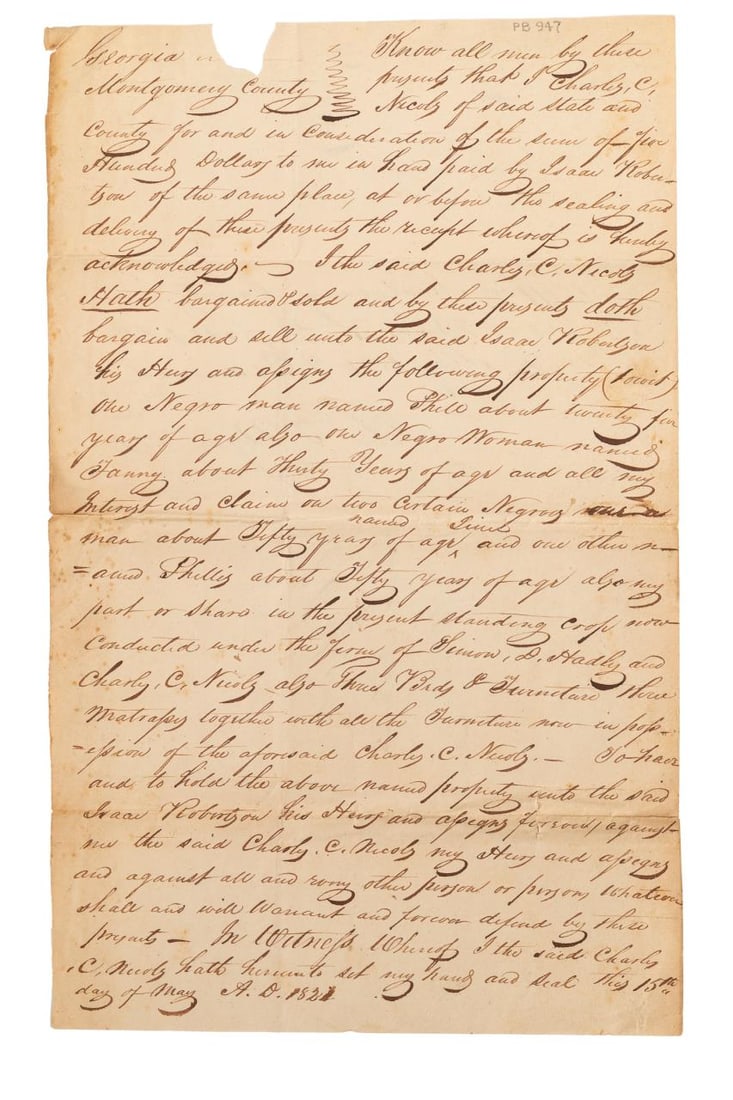 ANTEBELLUM SLAVE BILL OF SALE MONTGOMERY COUNTY GA (1 of 10)