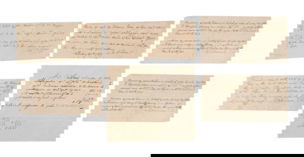 SIX ANTEBELLUM SOUTH CAROLINA SLAVE DOCUMENTS: Six Antebellum 19th century documents all referencing John Thompson, York district, South Carolina, the first, an 1832 one page signed $5.00 receipt for a stained coffin, acknowledging payment receive