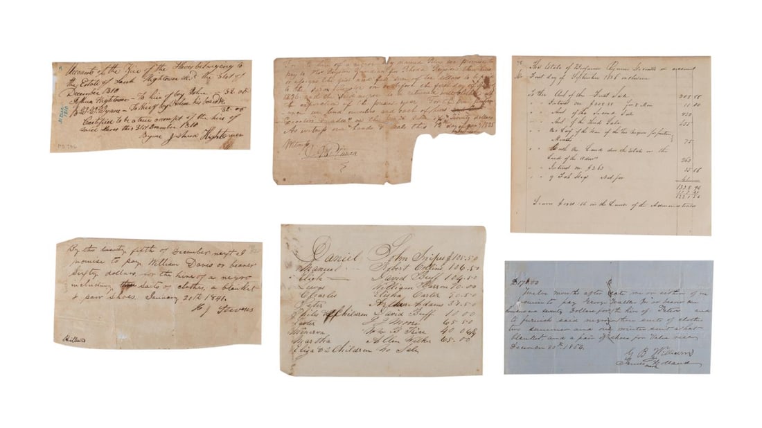 SIX ANTEBELLUM SLAVE HIRE DOCUMENTS 1810-1854 (1 of 4)