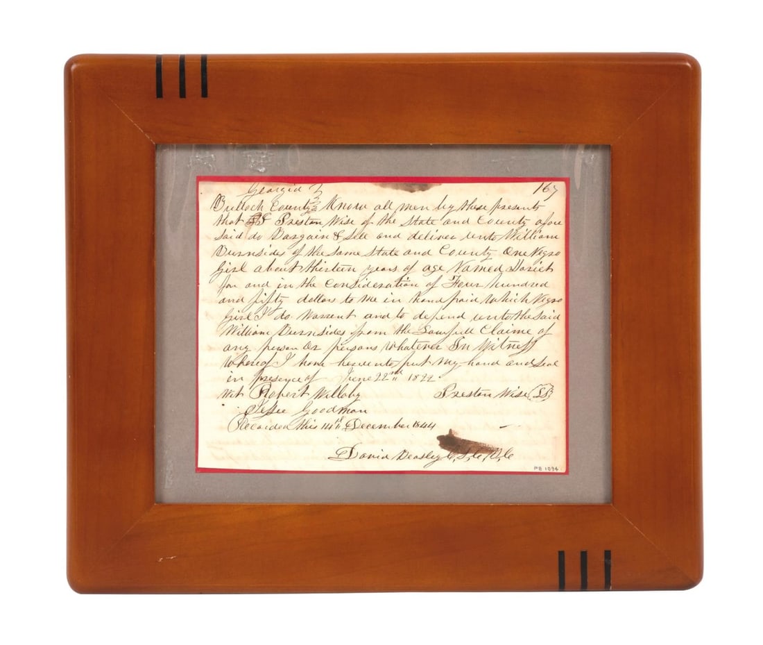 ANTEBELLUM GEORGIA SLAVE BILL OF SALE 1844 (1 of 3)