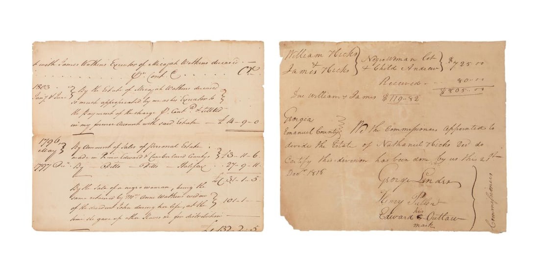 TWO ANTEBELLUM SLAVE SALES & DOCS 1796-1816 (1 of 5)