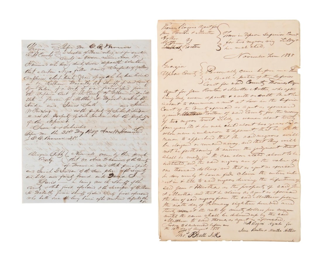 2 ANTEBELLUM COURT DOCS ILLEGAL HOLDING OF SLAVES (1 of 5)