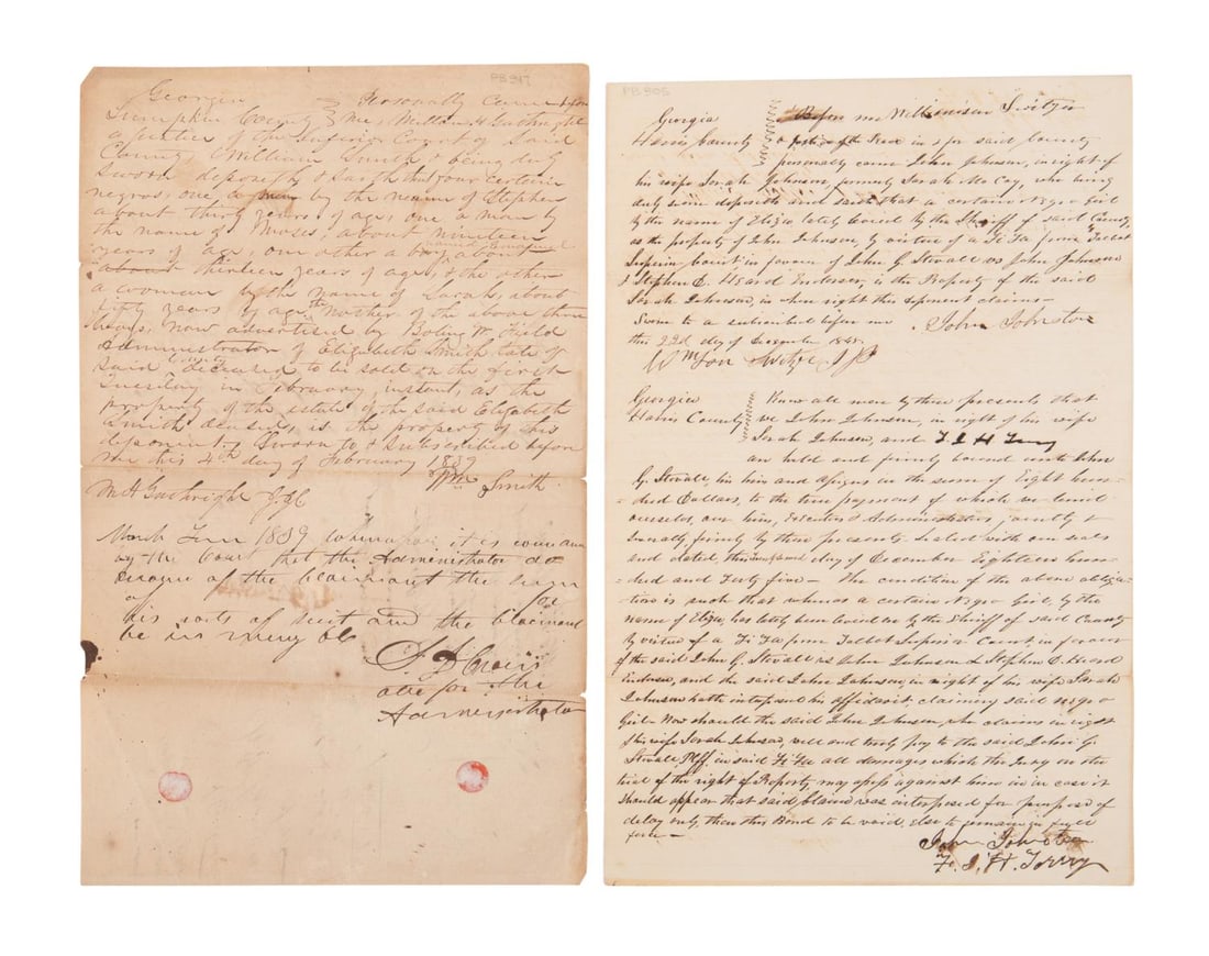 2 ANTEBELLUM LEGAL DOCUMENTS FOR T SALE OF SLAVES (1 of 3)