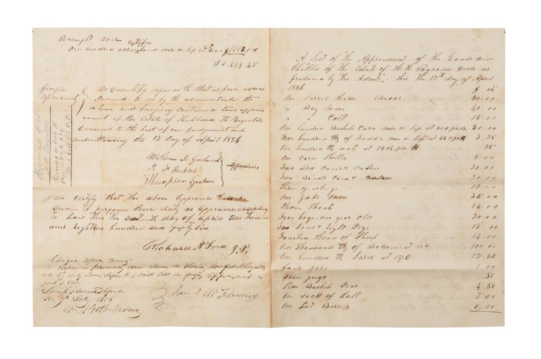 ANTEBELLUM GA ESTATE APPRAISAL 76 ITEMS W/ SLAVE (1 of 4)