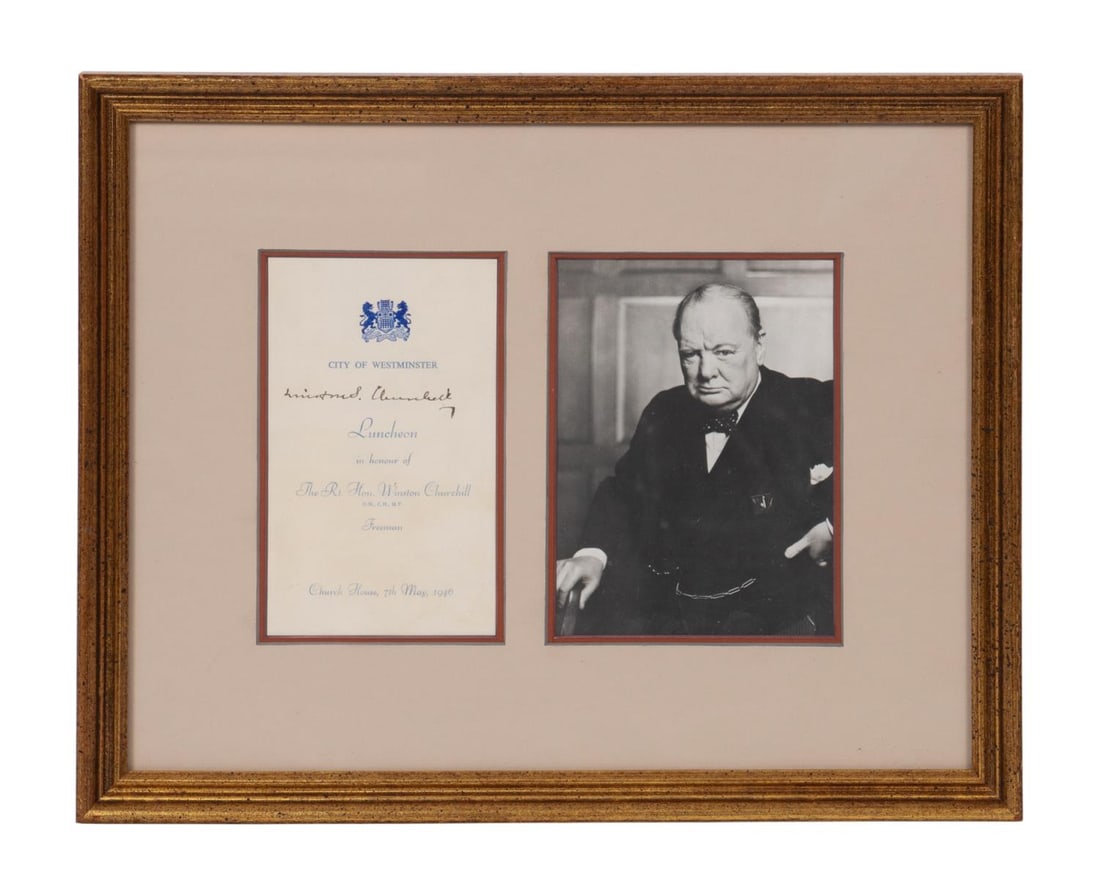 WINSTON CHURCHILL SIGNED 1946 LUNCH NOTICE FRAMED (1 of 5)