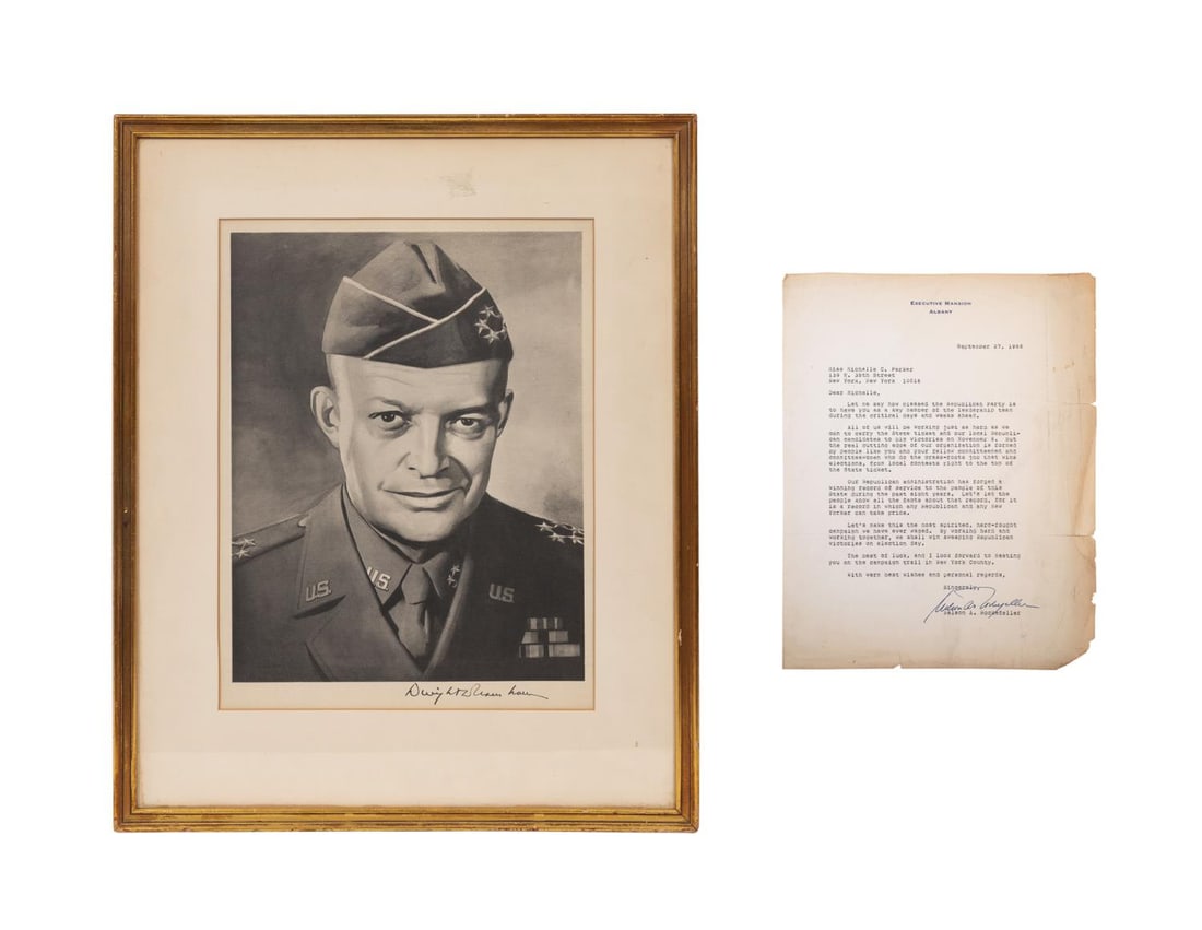 EISENHOWER SIGNED LITHO WITH SECRETARIES LETTER (1 of 10)