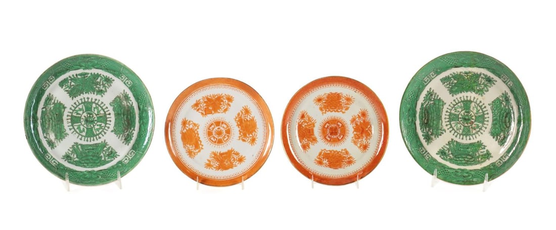 FOUR CHINESE ORANGE AND GREEN FITZHUGH PLATES (1 of 6)