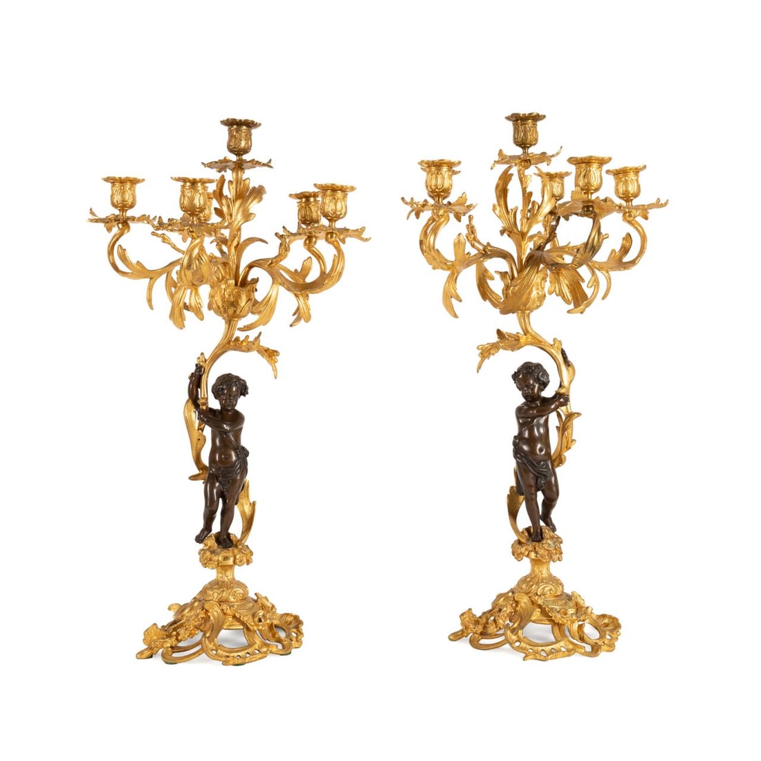 PAIR, 19TH C. LOUIS XV BRONZE 6-LIGHT CANDELABRA (1 of 7)