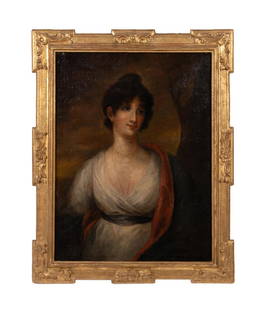 19TH C. ENGLISH PORTRAIT OF BRUNETTE BEAUTY O/C: School of Sir William Beechey (English 1753-1839). Portrait of a Brunette Beauty - early 19th century, oil on canvas, apparently unsigned. Framed. Approximate dimensions: canvas h. 32.625", w. 24.74";