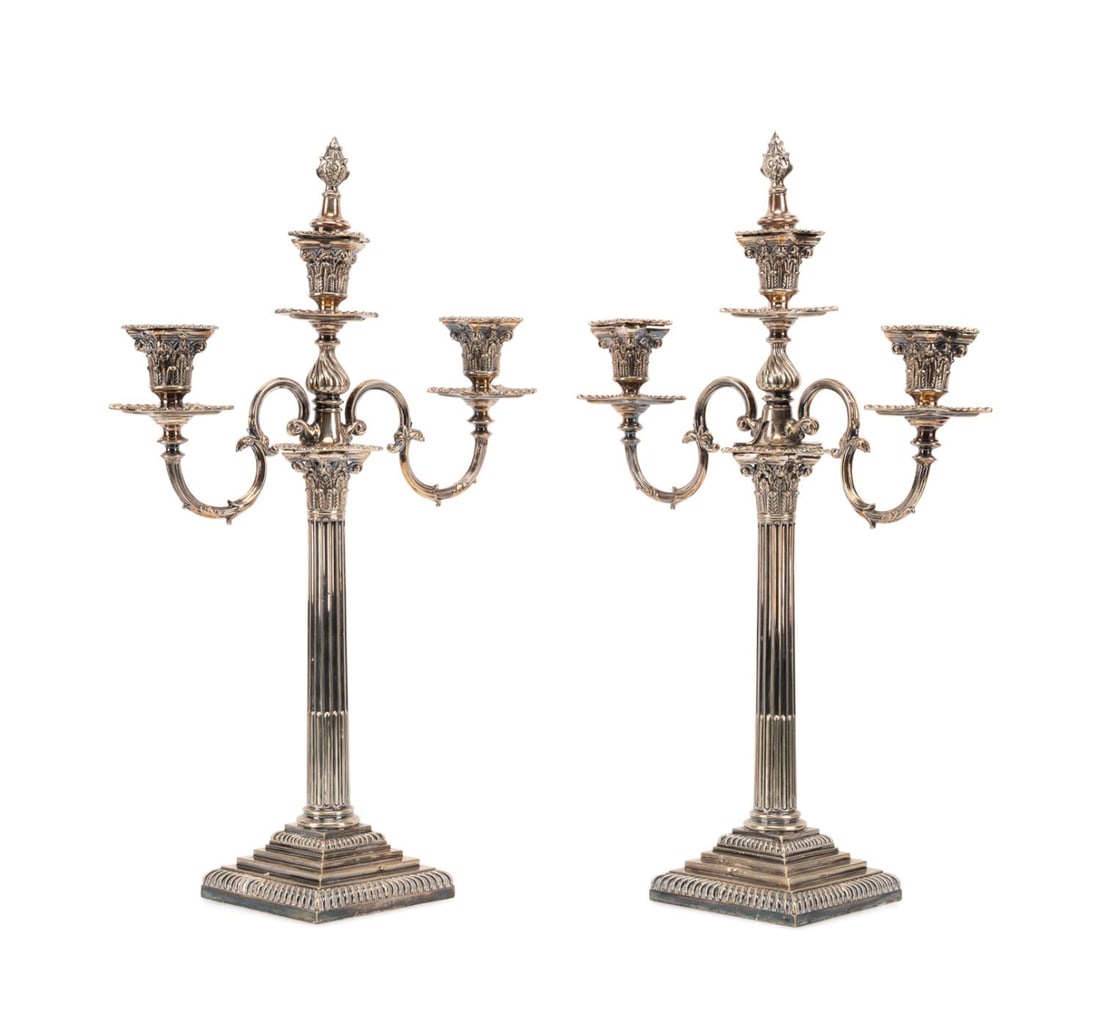 PAIR HAWKSWORTH, EYRE & CO. SILVERPLATE CANDELABRA (1 of 9)