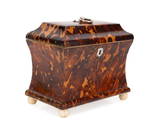19TH C. REGENCY SHELL VENEER SARCOPHAGUS TEA CADDY