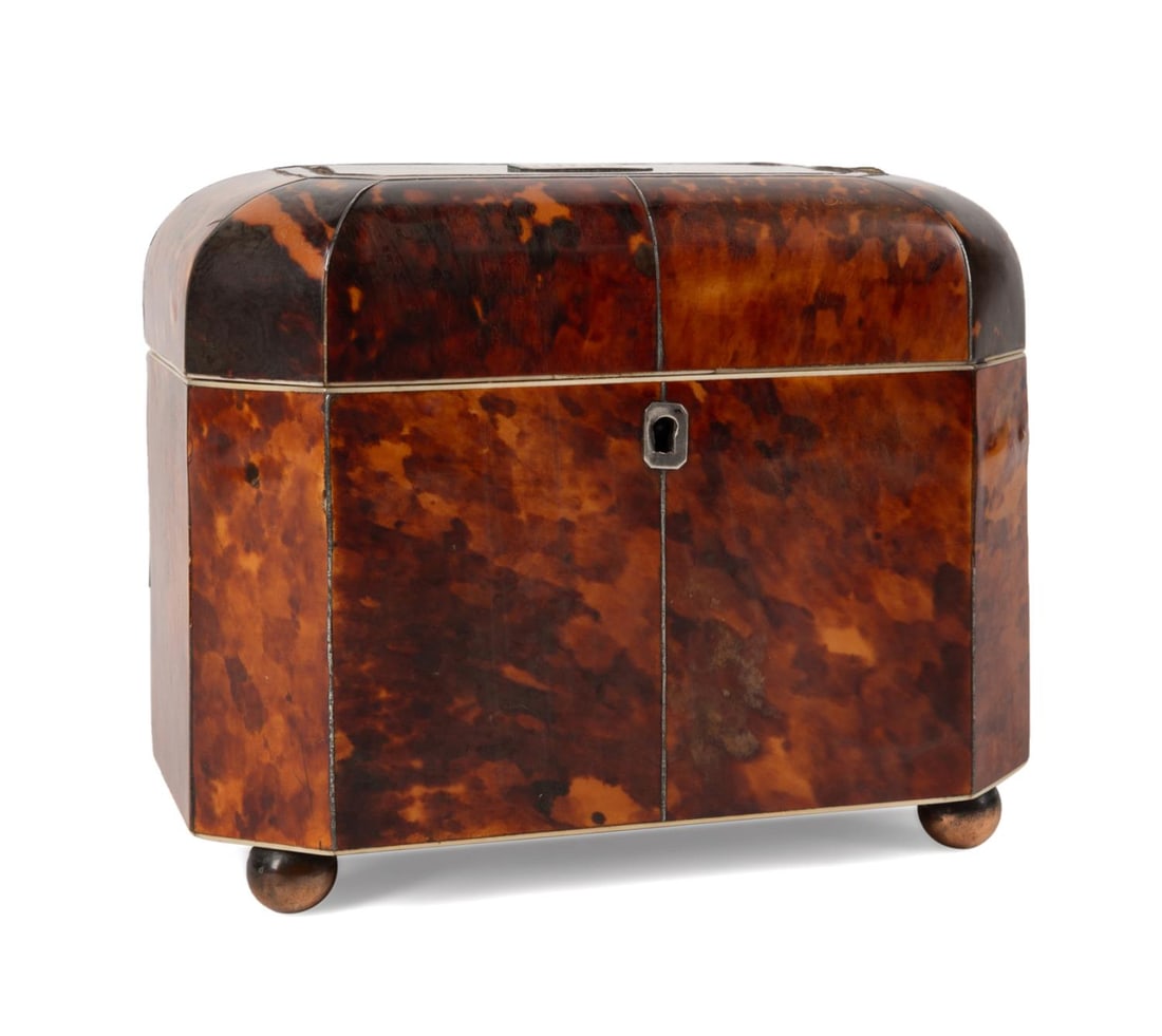 19TH C. BRITISH SHELL VENEER OCTAGONAL TEA CADDY (1 of 7)