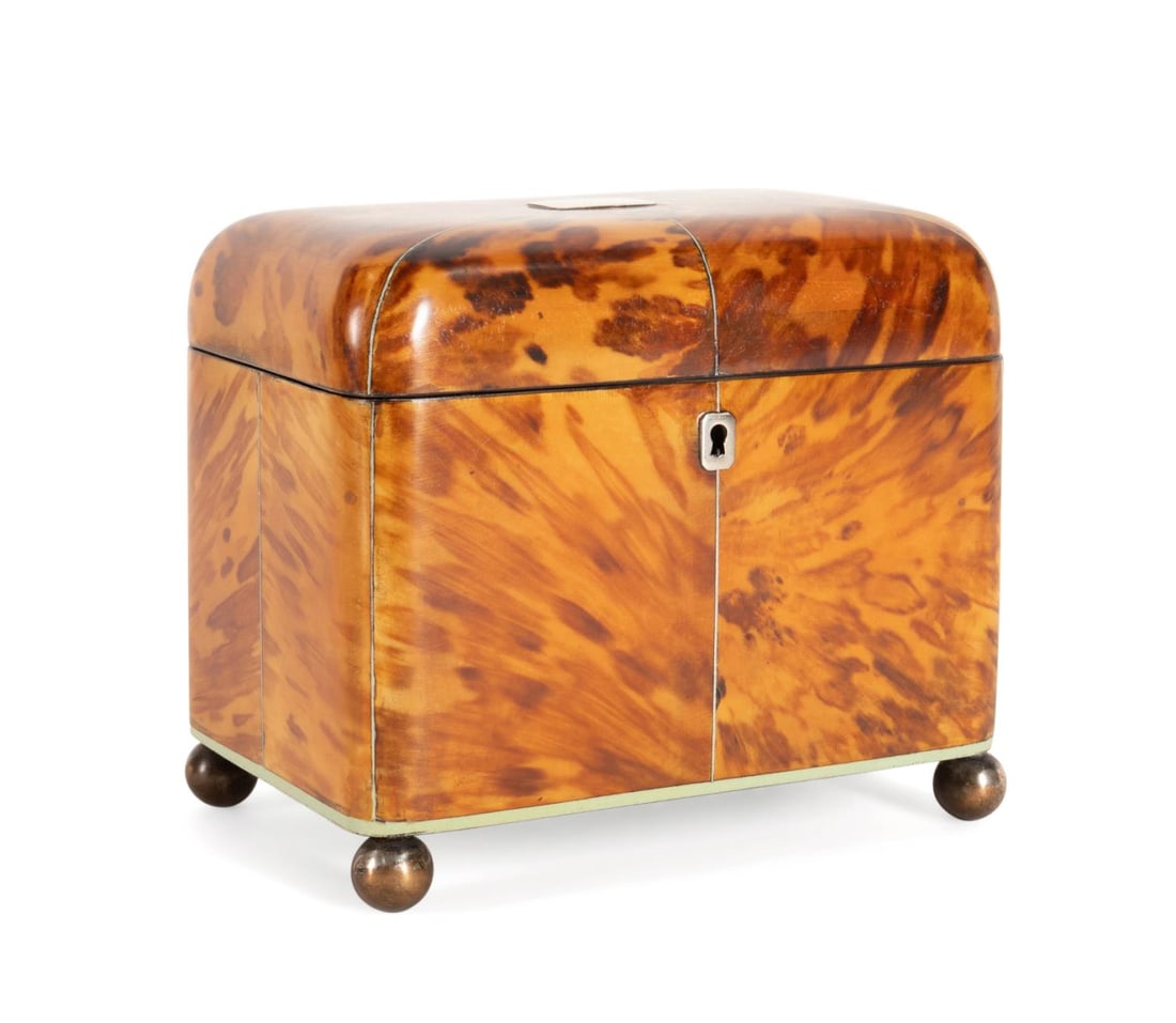 19TH C. BRITISH SHELL VENEER DOMED TEA CADDY (1 of 9)