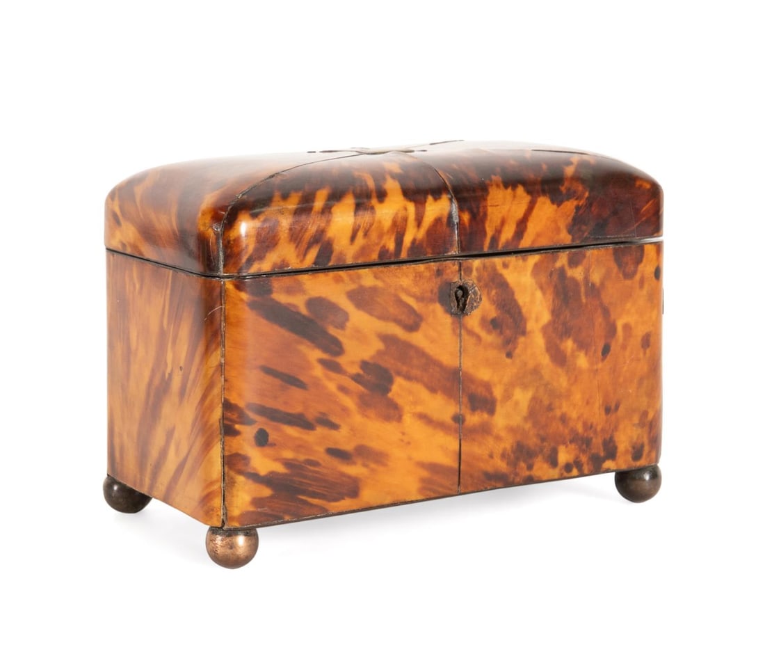 19TH C. REGENCY SHELL VENEER DOMED TEA CADDY (1 of 8)