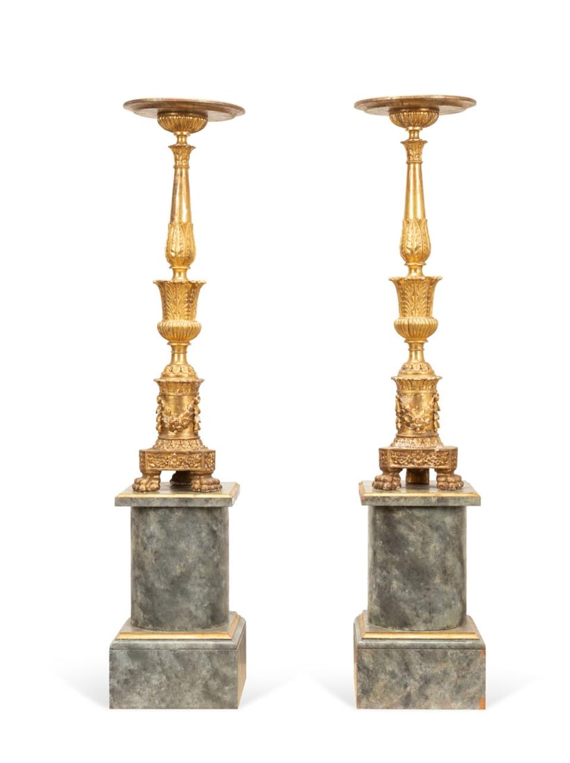 PAIR, ANTIQUE GILTWOOD TORCHIERES ON BASES (1 of 5)