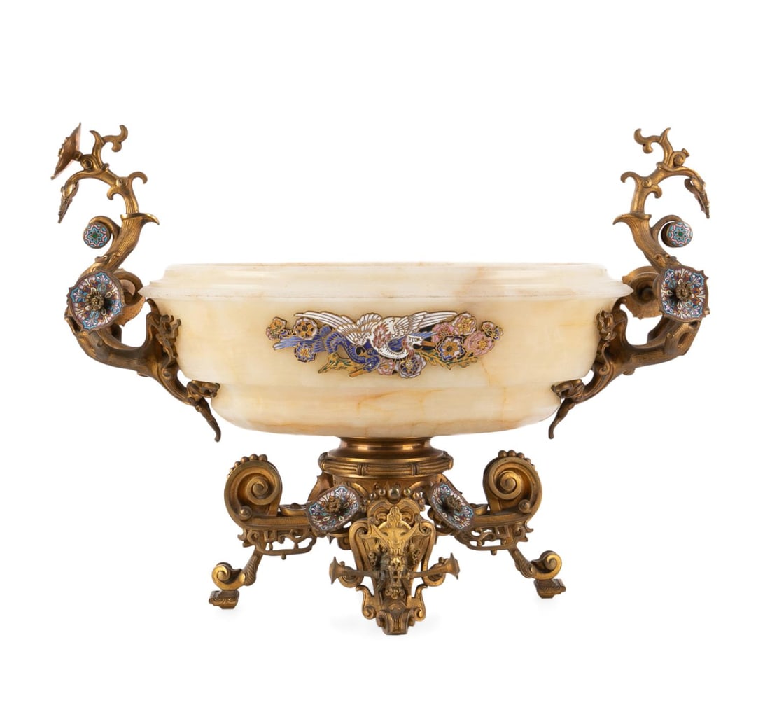 19TH C. JAPONESQUE CHAMPLEVE & ONYX CENTERPIECE (1 of 8)